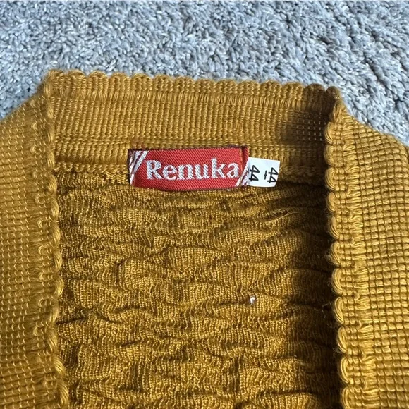 Renuka Mustard Cardigan sweater long sleeve goldenrod large textured cottagecore - Picture 6 of 8